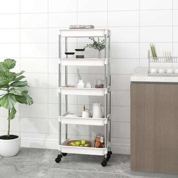 vidaXL Keukentrolley 5-laags 42x29x128 cm ijzer en ABS wit, Verzenden, Nieuw