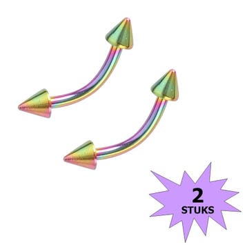 Fako Bijoux - Wenkbrauw Piercing - Spike - 3mm - Multicolour, Verzenden, Nieuw