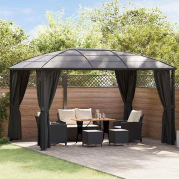 vidaXL Prieel met gordijnen 400x300x265 cm antraciet, Verzenden, Nieuw