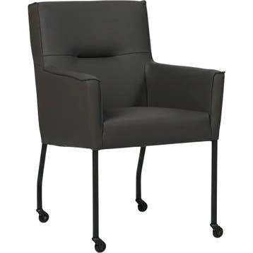 Leren eetkamerstoel met wieltjes en armleuning Lucky -, Huis en Inrichting, Bohemian, Industrieel, Modern, Scandinavisch, Nieuw