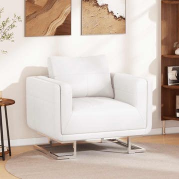 vidaXL Fauteuil met verchroomde poten kubus kunstleer wit, Verzenden, Nieuw