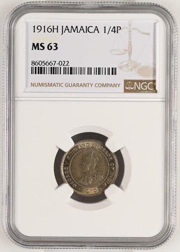 Jamaica. George V. 1/4 Penny 1916 - NGC MS63, Postzegels en Munten