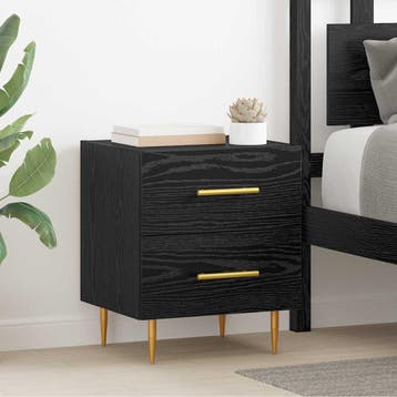 vidaXL Nachtkastje 2 st Zwart Eiken 40 x 35 x 47,5 cm, Minder dan 45 cm, Verzenden, Nieuw, Minder dan 55 cm