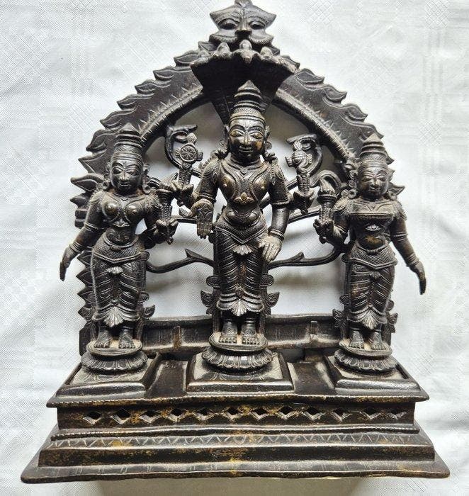 Zuid-Indiase Drie-eenheid van Vishnu - Brons - India - 19e, Antiek en Kunst, Kunst | Niet-Westerse kunst