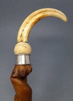Wandelstok - Hout, Zilver, Warthog Tusk, Been - Volkskunst,