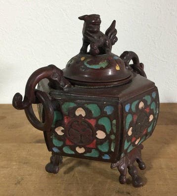 Japanese - Japanese Cloisonné Bronze Incense Burner (Koro) -