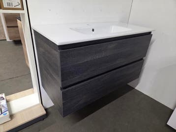 Badmeubel Zwart Eiken 100 x 45 cm – met keramische wastafel, Doe-het-zelf en Verbouw, Ophalen of Verzenden, Nieuw, Bad