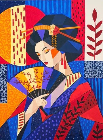 Adri Q XL - Mosaico Japonés: Retrato de Geisha, Antiek en Kunst