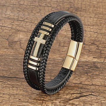 Leren Kruis Armband met Zirkonia - Stijlvol voor Hem en Haar, Verzenden, Nieuw