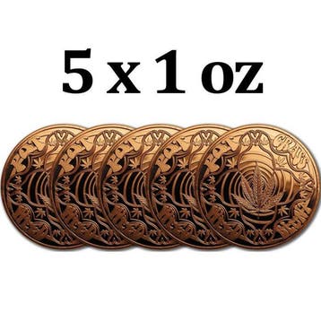 Verenigde Staten. 5 x 1 oz Cannabis Hippie 999 Fine Copper