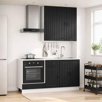 vidaXL Keukenblok LUCCA 5 st Zwart Bewerkt hout, Huis en Inrichting, Verzenden, Nieuw, Zwart