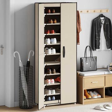vidaXL Schoenenkast 60x30x166 cm stof crèmekleurig, Huis en Inrichting, Verzenden, Nieuw