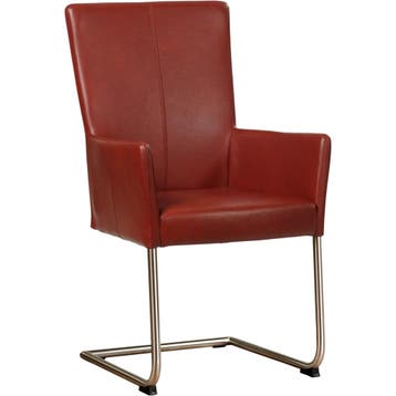 Leren eetkamerstoel Dry met armleuning - Granada Rouge, Nieuw, Leer, Ophalen of Verzenden, Rood