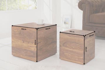 Set van 2 bijzettafels kubus MAKASSAR 40cm Sheesham massief, Huis en Inrichting, Ophalen of Verzenden, Nieuw