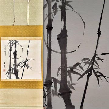 Hyakushi  – Bamboo – Handgeschilderde Japanse hangende rol
