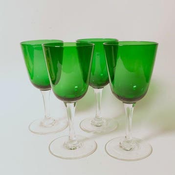 Wijnglas (4) - Glas-in-lood - smaragdgroen mondgeblazen