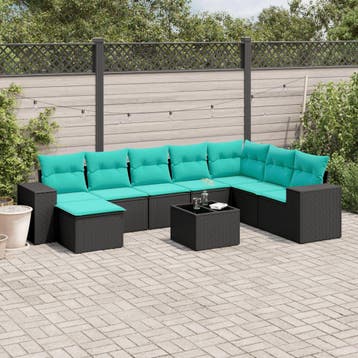 vidaXL 9-delige tuinbankset met kussens van zwart polyrotan, Verzenden, Nieuw