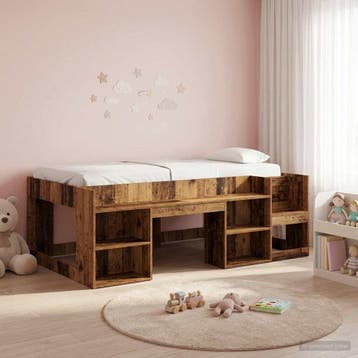 vidaXL Jeugd bedframe met opbergruimte Oud hout 90 x 190 cm, Verzenden, Nieuw, Bruin, Hout