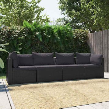 vidaXL 4-delige Loungeset met kussens poly rattan zwart, Verzenden, Nieuw, Loungeset