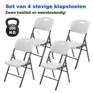 Bardi 4 Delige Set Zware Kwaliteit Klapstoelen 200KG - WIT, Kunststof, Wit, Klapstoel, Nieuw