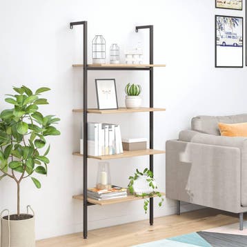 vidaXL Ladderrek met 4 schappen 64x35x152,5 cm lichtbruin en, Huis en Inrichting, Kasten | Boekenkasten, Verzenden, Nieuw, 50 tot 100 cm