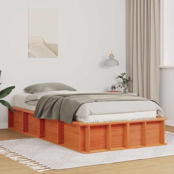 vidaXL Bedframe Wasbruin 90 x 190 cm Massief grenenhout, Verzenden, Nieuw, Bruin, Hout