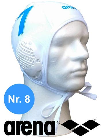 Arena waterpolo cap (size m/l) wit nummer 8, Nieuw