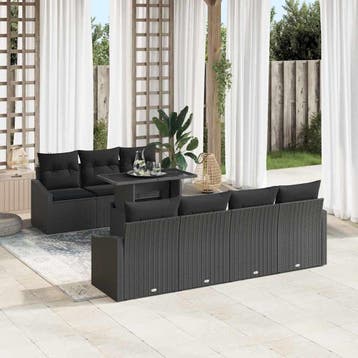 vidaXL Tuin Sofa Set 8 st Zwart poly rattan, Verzenden, Nieuw, Rotan, 8 zitplaatsen