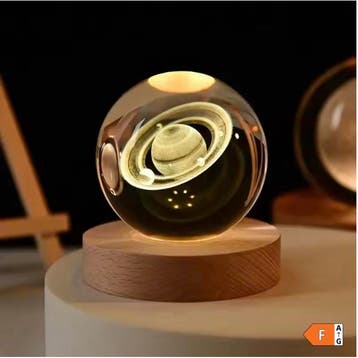 3D Kristallen Bol Zonnestelsel LED Lamp met Houten Basis, Verzenden, Nieuw