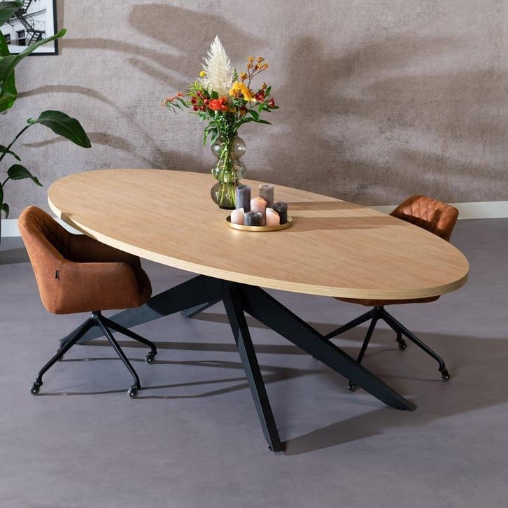 50% Korting: Eettafel Dio melamine eiken ovaal 270 x 130 cm, Huis en Inrichting, Tafels | Eettafels, Zo goed als nieuw, Ophalen