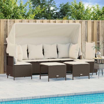 vidaXL 5-delige Loungeset met kussens poly rattan bruin, Verzenden, Nieuw, Loungeset