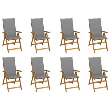 vidaXL Inklapbare stoelen 8 st met kussens massief, Tuin en Terras, Verzenden, Nieuw, Hout