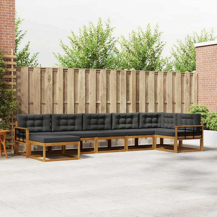 vidaXL Buiten bankenset met kussen 7 pcs Natuurlijk en, Huis en Inrichting, Overige Huis en Inrichting, Nieuw, Verzenden