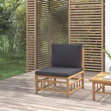 vidaXL Tuinmiddenbank met kussens bamboe donkergrijs, Verzenden, Nieuw, Hout