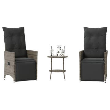 vidaXL 3-delige Bistroset met kussens poly rattan grijs, Verzenden, Nieuw