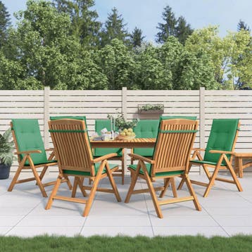 vidaXL Verstelbare klapstoelen met kussens, 6 stuks, massief, Verzenden, Nieuw, Hout