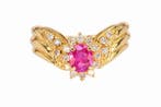 Ring 18 karaats geel goud Robijn - Diamant, Nieuw