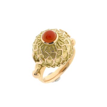 Vintage bicolor gouden ring met carneool, 18 tot 19, Gebruikt, Ophalen of Verzenden, Met edelsteen