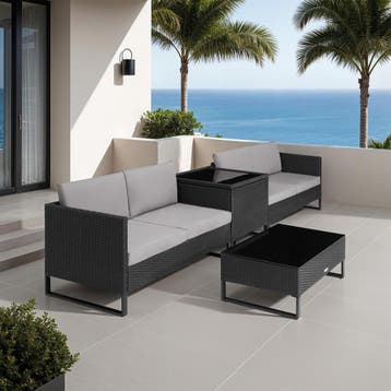Wicker loungeset Ostuni - zwart, Tuin en Terras, Tuinsets en Loungesets, Verzenden, Nieuw