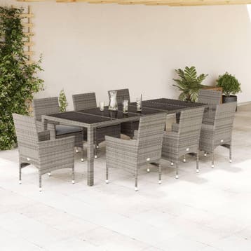 vidaXL 9-delige Tuinset met kussens poly rattan en glas, Tuin en Terras, Verzenden, Nieuw, 8 zitplaatsen, Tuinset