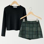 Trendy meisjes set – Rib T-shirt met geruite skort 2-delig, Ophalen of Verzenden, Nieuw, Meisje