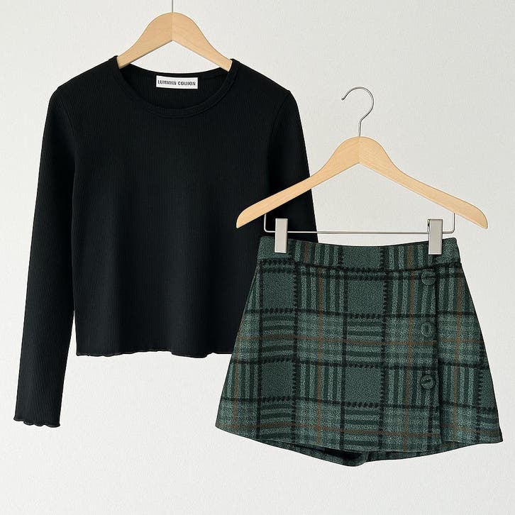 Trendy meisjes set – Rib T-shirt met geruite skort 2-delig, Kinderen en Baby's, Kinderkleding | Overige, Meisje, Nieuw, Ophalen of Verzenden