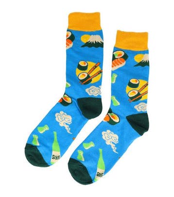 Sokken katoen - sushi print - blauw geel - maat 38-45, Nieuw