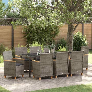 vidaXL Tuin eettafelset 9 st Grijs poly rattan, Verzenden, Nieuw, Rotan, Meer dan 8 zitplaatsen