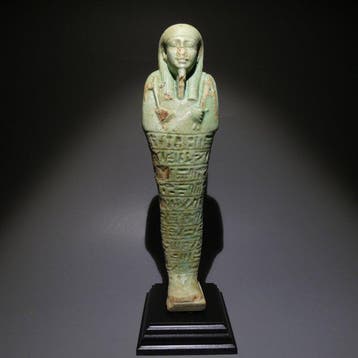 Oud-Egyptisch Faience Grote fijne shabti, 19,5 cm hoog. Late