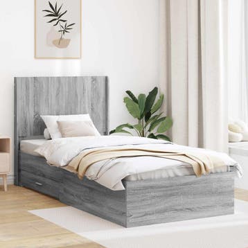 vidaXL Bedframe met opbergruimte en hoofdbord Grijs Sonoma, Huis en Inrichting, Slaapkamer | Bedden, Verzenden, Nieuw, Grijs, Hout