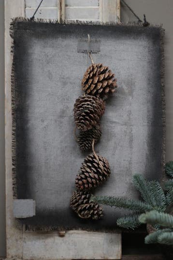 Jute wand kalkdoek dennenappels met LED lampjes, Ophalen of Verzenden, Nieuw