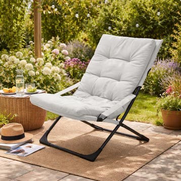 Loungestoel met kussen - crème-wit - 84 x 63 x 88 cm, Tuin en Terras, Verzenden, Nieuw