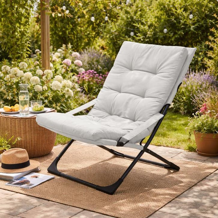 Loungestoel met kussen - crème-wit - 84 x 63 x 88 cm, Tuin en Terras, Tuinstoelen, Nieuw, Verzenden