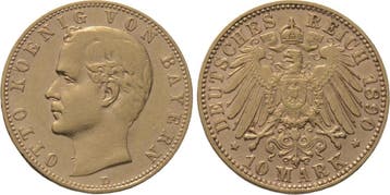 10 Mark 1890 D Bayern Otto 1886-1913, Verzenden